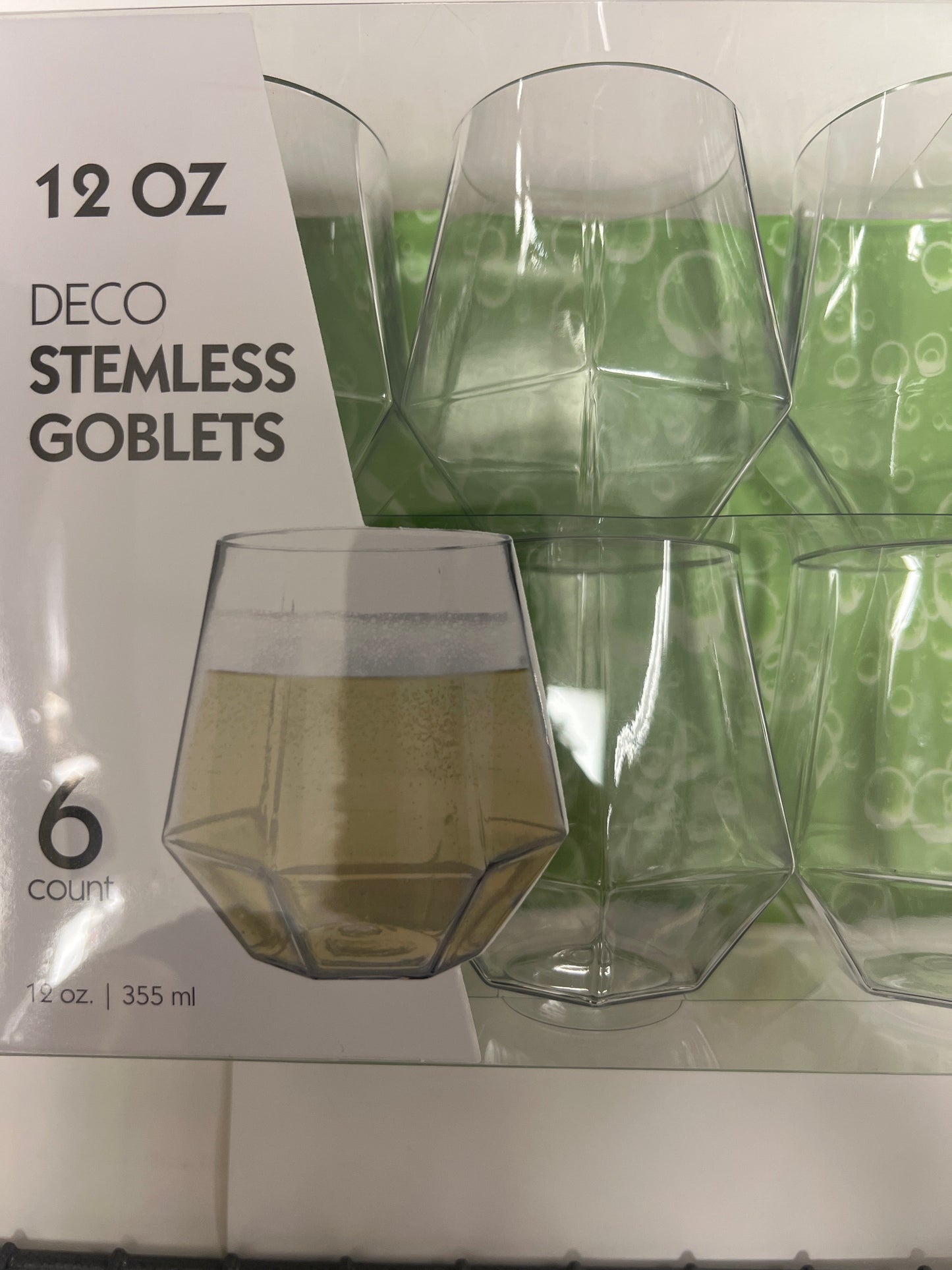 Blue sky #2937 12oz deco stemless goblets 6ct clear cups