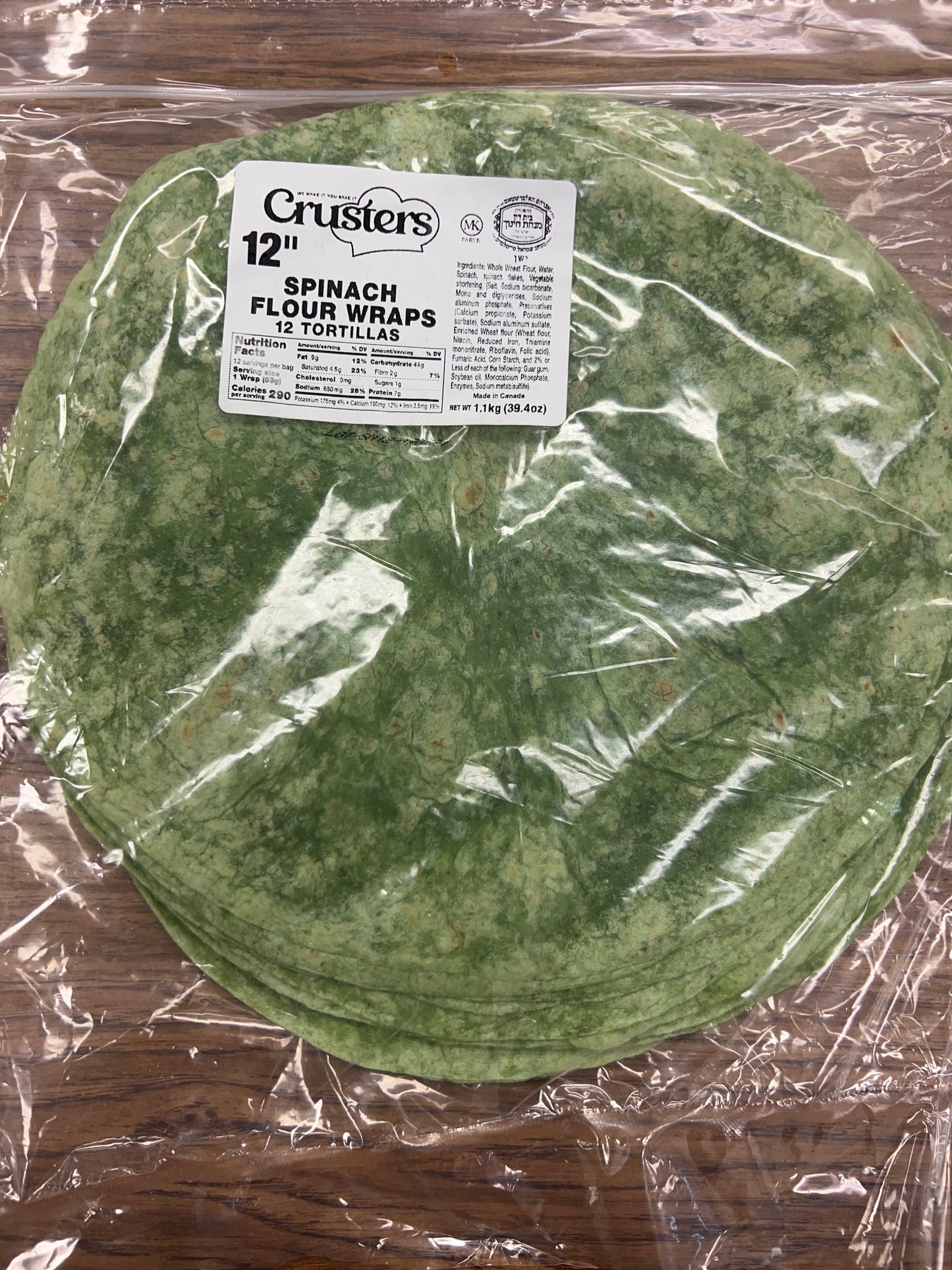 Crusters 12” mezonos spinach flour wraps 12 tortillas