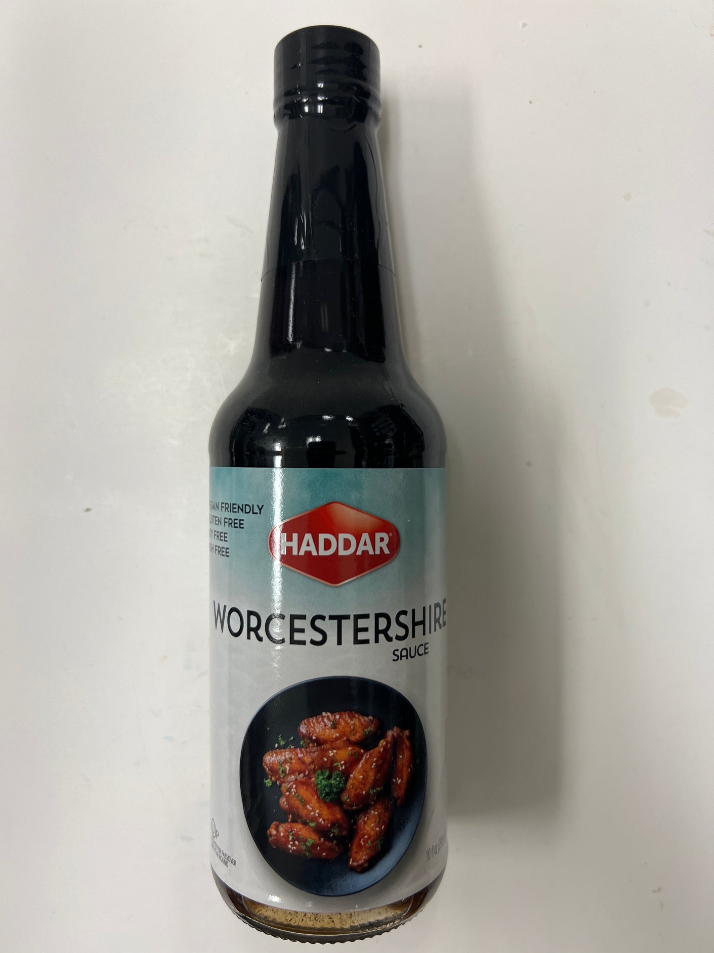 Haddar Worcestershire sauce. Gluten free. Soy free. Fish free.