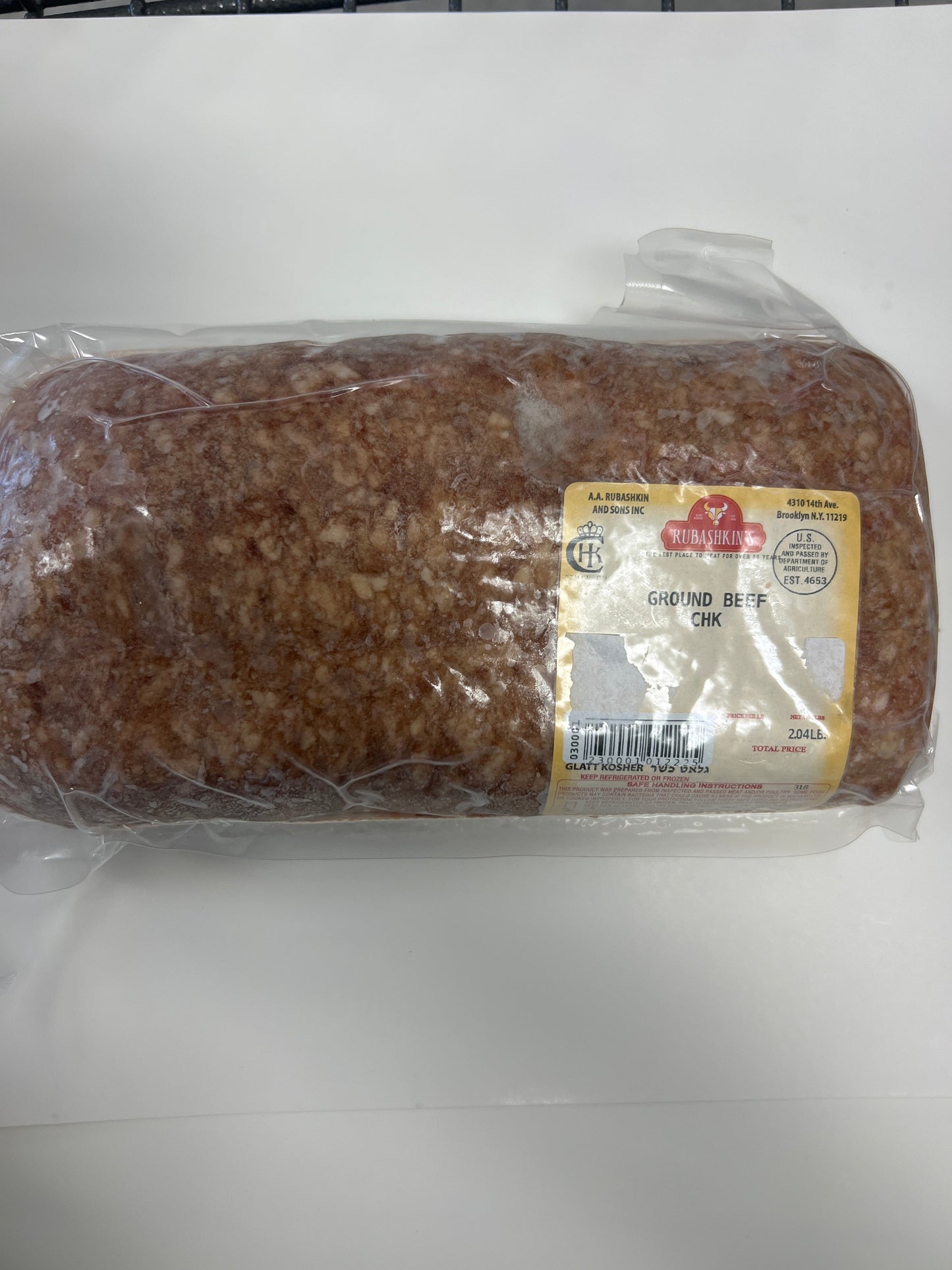 Rubashkin CHK ground chuck / ground beef $10.49/lb Price adjusted at fulfillment. Approx 2lbs per tray