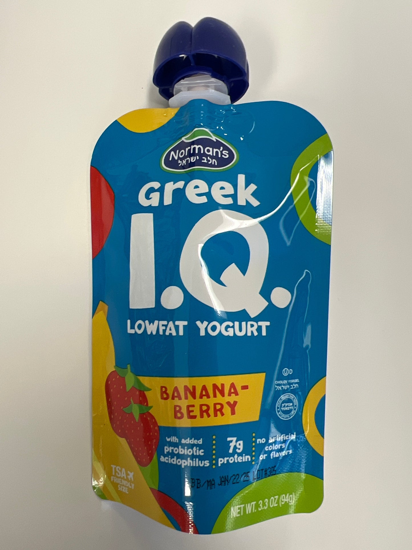 Normans Greek I.q. Low-fat squeeze yogurt banana-berry