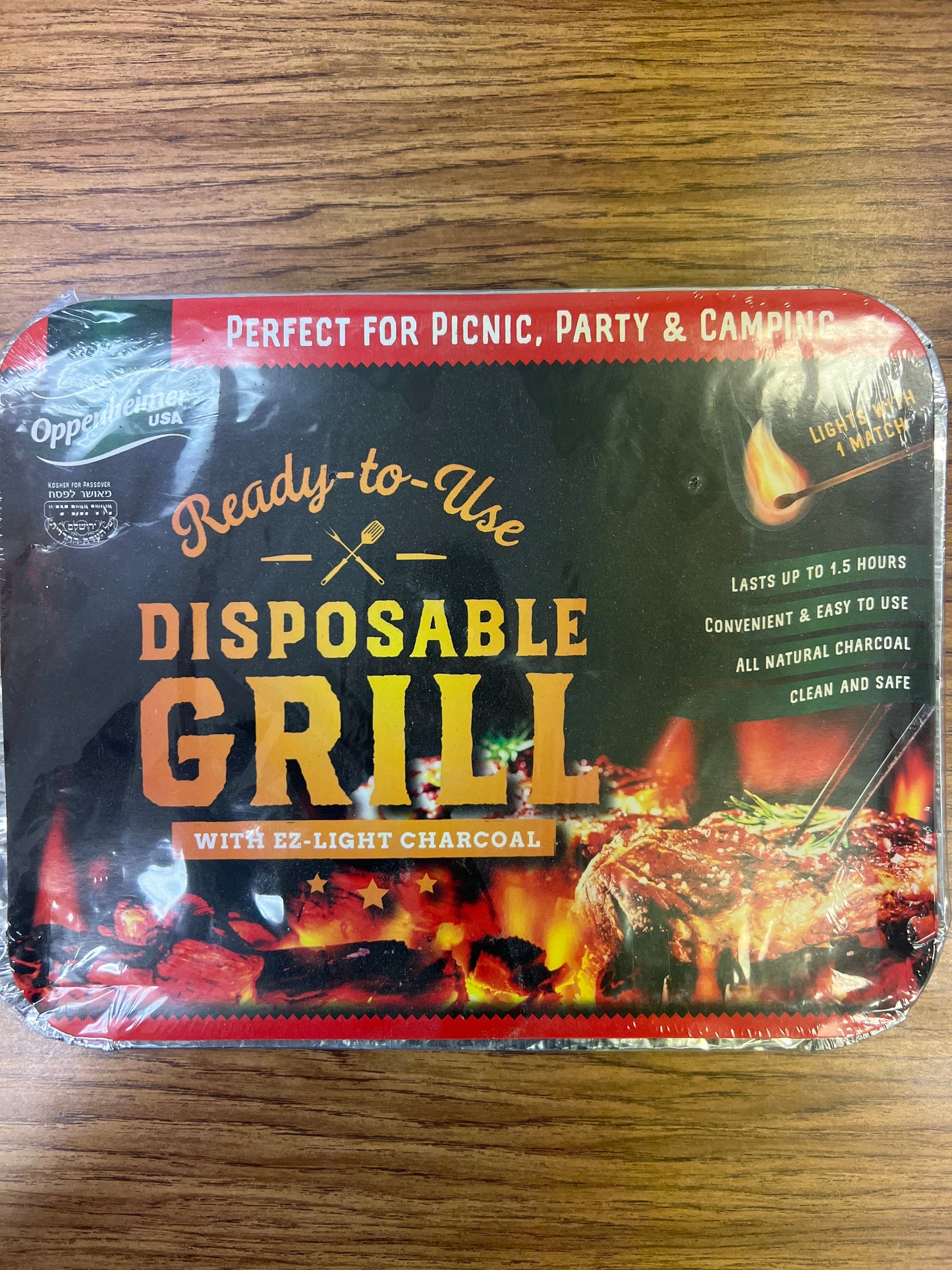 Ready to use disposable grill. With EZ-light charcoal