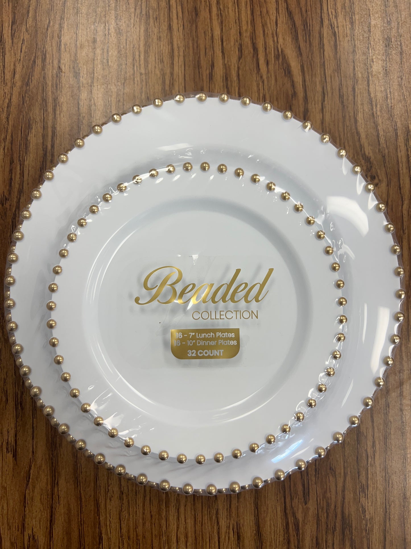 #4393 simcha collection. beaded collection 16 - 7” lunch plate 16 - 10” dinner plate. Combo set 32ct