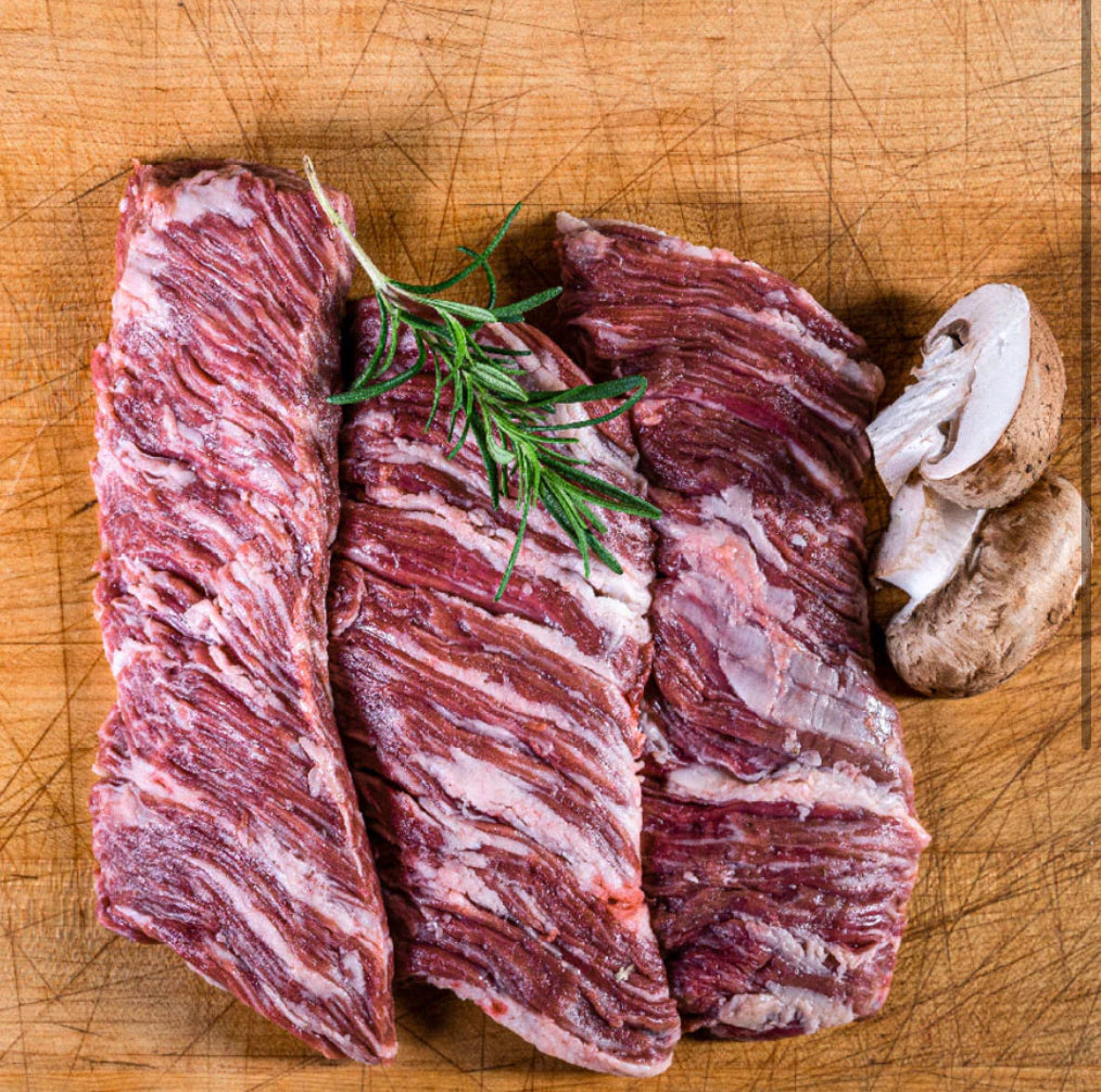 Skirt steak $32.89/lb. Price adjusted at fulfillment. Approx 2.5lbs