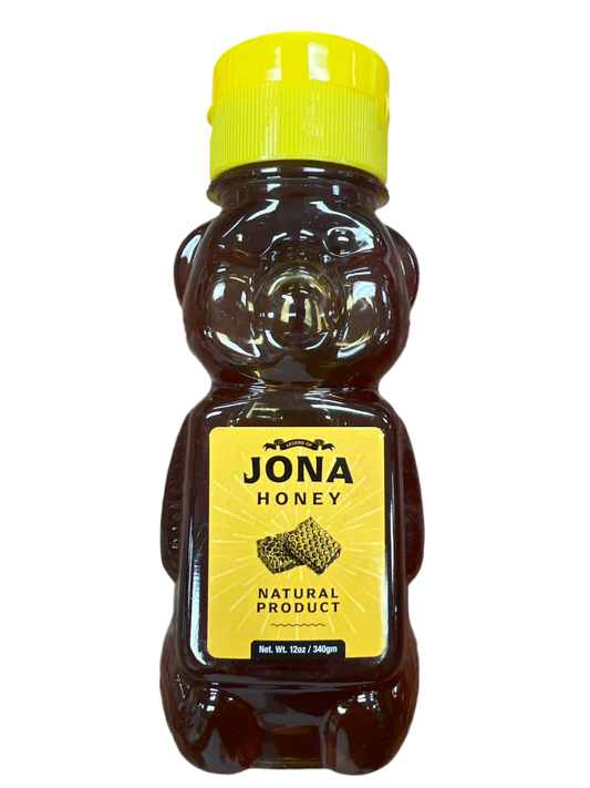 Jona. 12oz honey bear. Natural product. Squeeze bottle