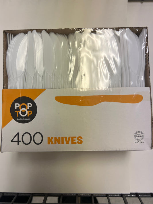Pop top. White plastic knives. 400ct