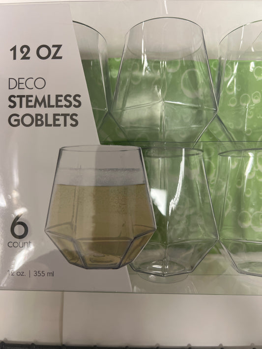 Blue sky #2937 12oz deco stemless goblets 6ct clear cups
