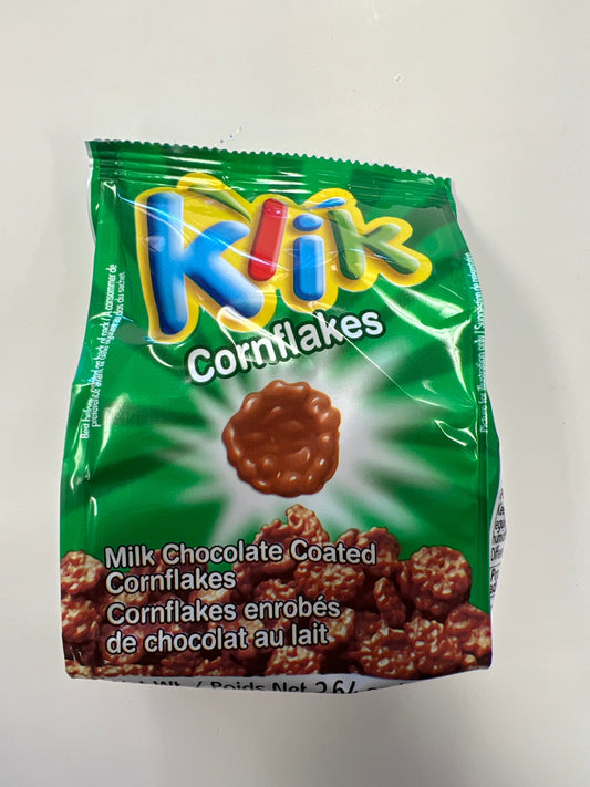 Klik cornflakes. Milk chocolate coated cornflakes
