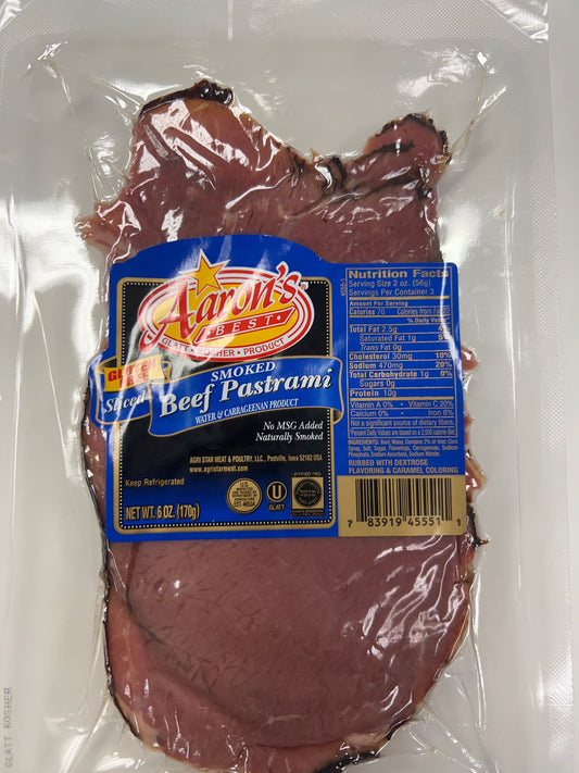 KFP Aarons best. Sliced smoked beef pastrami. Gluten free