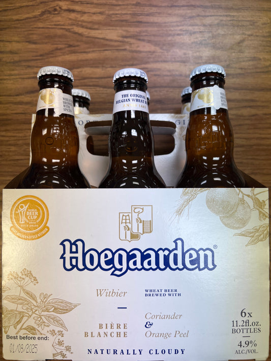 Hoegaarden. Wheat beer. Coriander & orange peel. 6 bottles. 4.9%