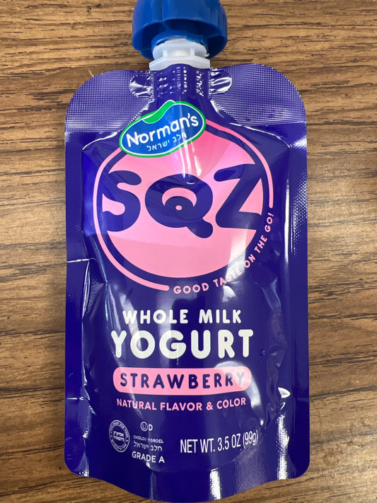 Norman’s squeeze whole milk strawberry yogurt pouch