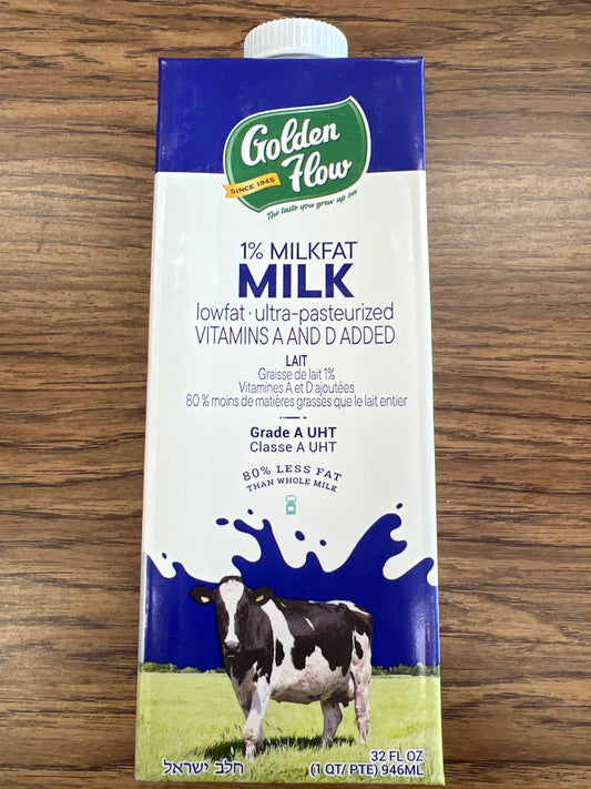Golden flow. 1% milkfat.  milk shelf stable