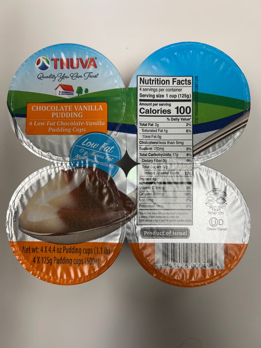 Tnuva 4 low-fat chocolate vanilla pudding cups