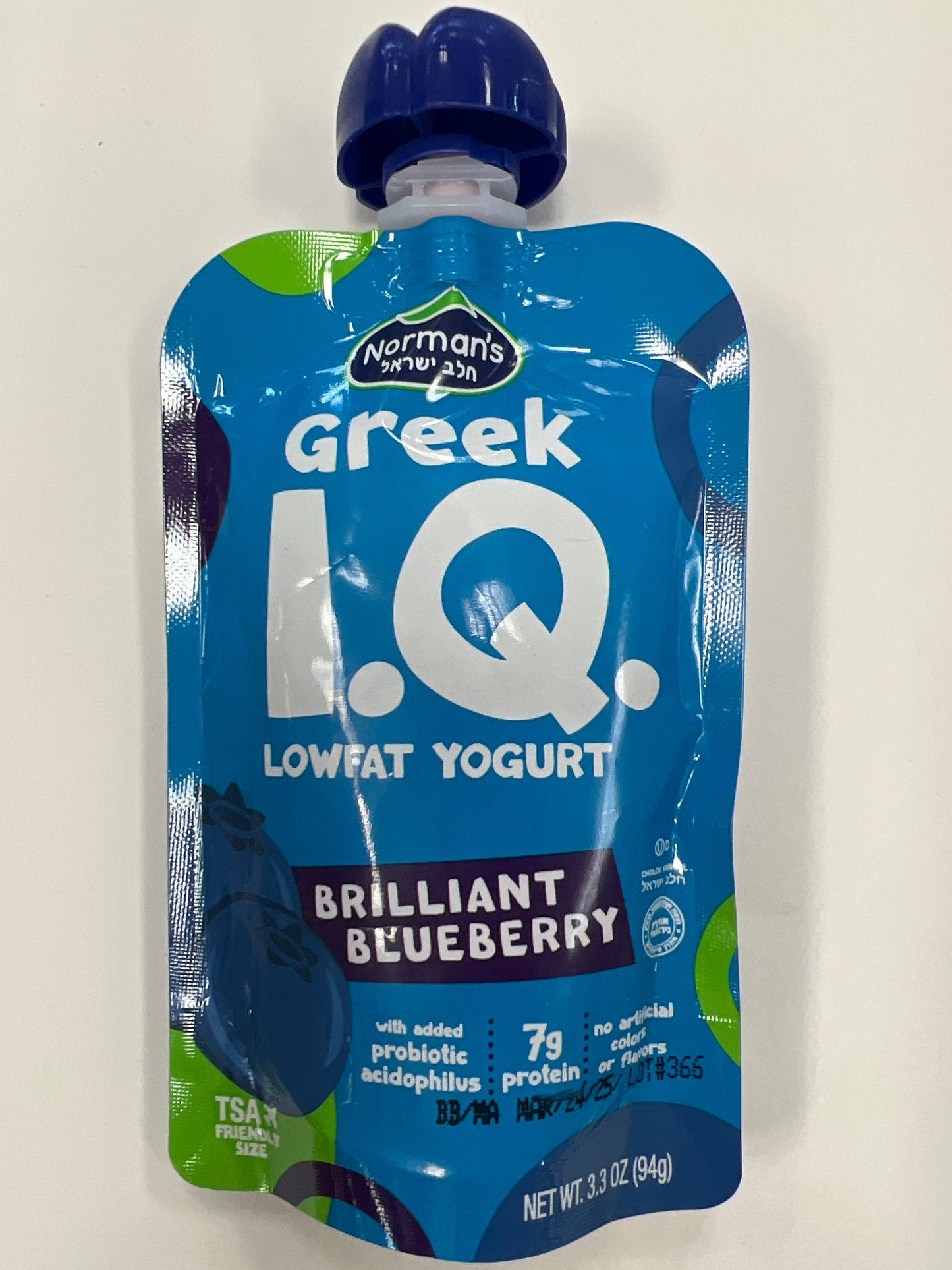 Norman’s Greek I.Q. Low-fat yogurt brilliant blueberry