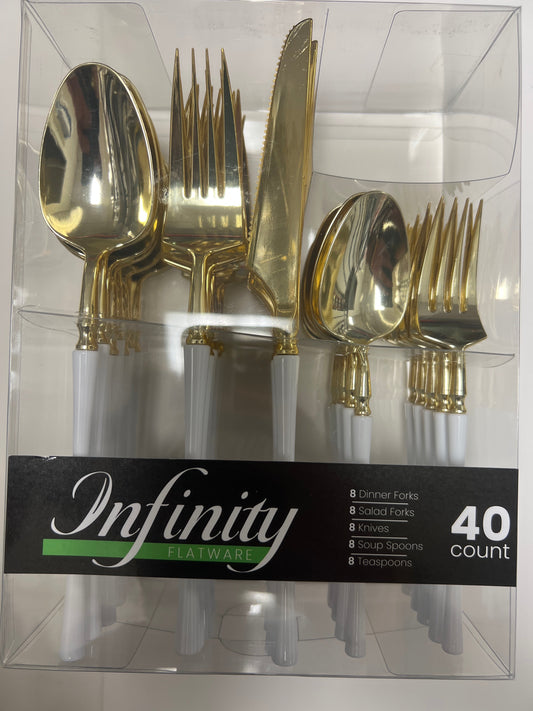 Blue sky #3783 infinity flatware 40ct cutlery white/gold