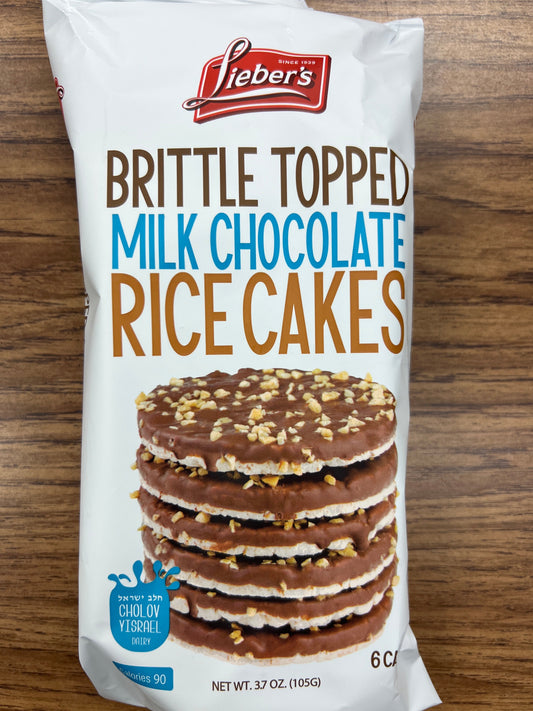 Liebers brittle topped milk chocolate rice cakes dairy