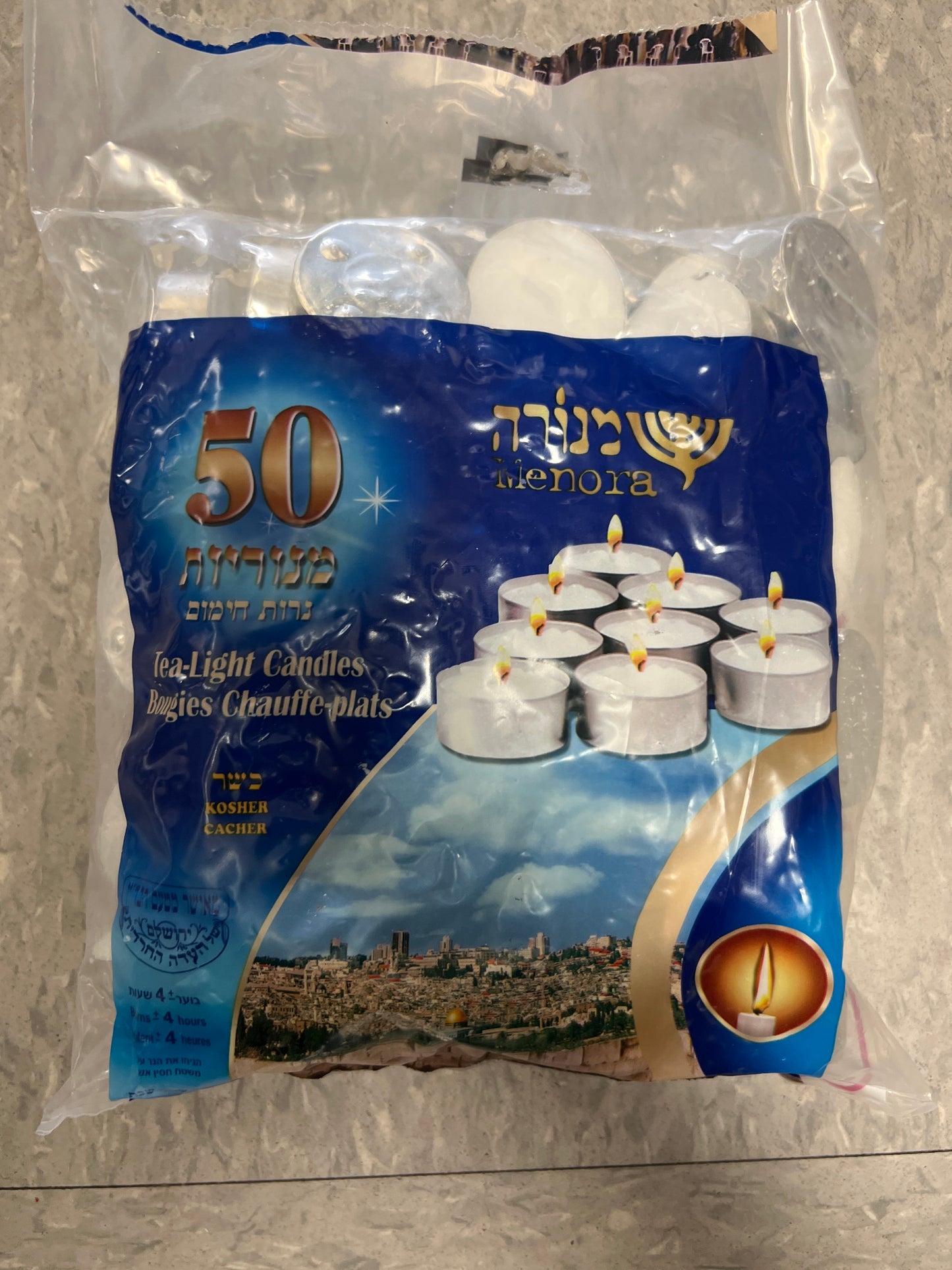 Menora. Tea lights candles 50-pack