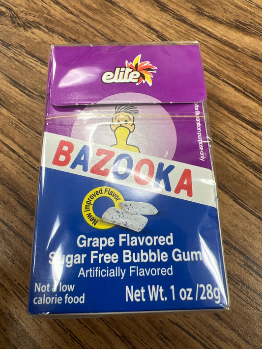 Elite bazooka gum box. Grape. Bubble gum. Sugar free