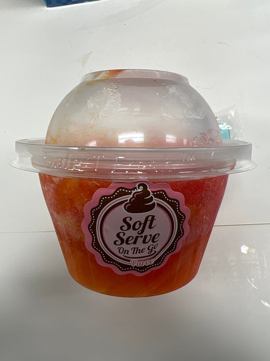 Klein’s soft serve strawberry mango sorbet cup parve