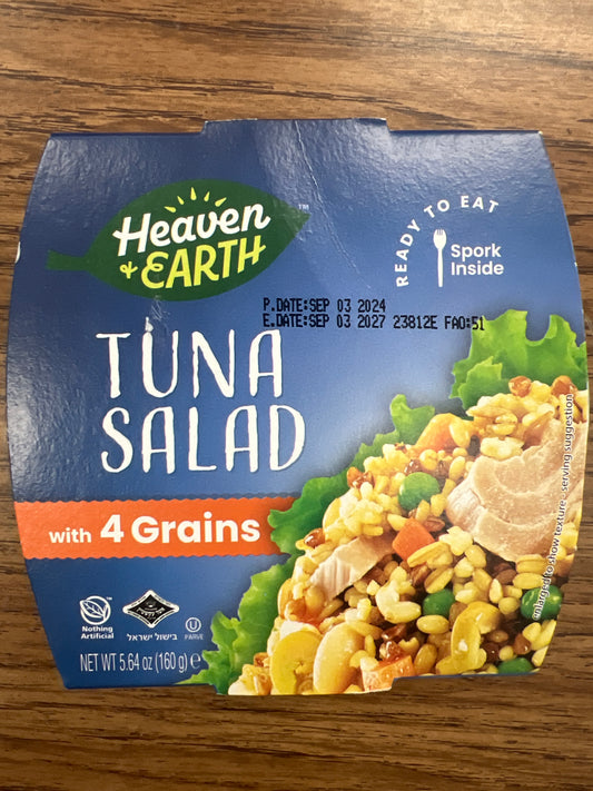 Heaven and earth tuna salad with 4 grains. Cracked wheat. Wheat. Buckwheat. And oats