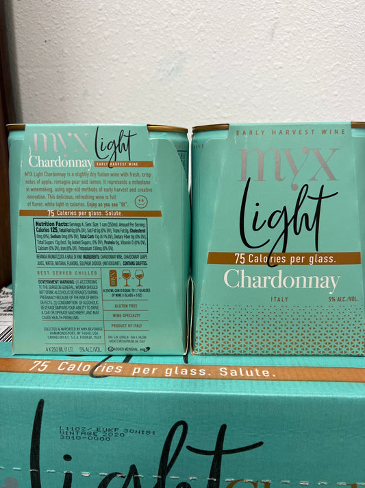 Myx Chardonnay Light Early Harvest Wine Italy 4 x 250ml Mevushal