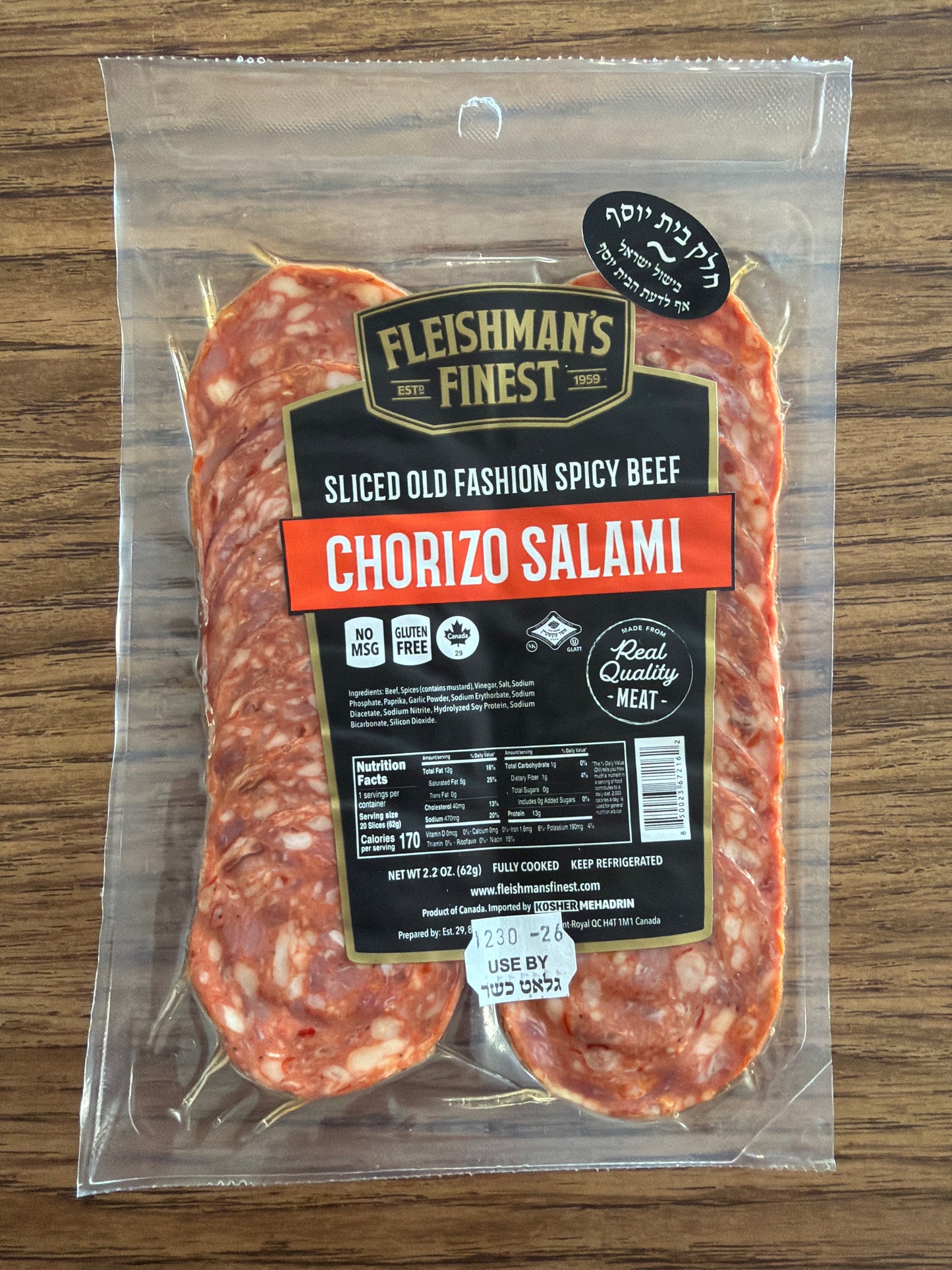Fleishmans sliced old fashioned spicy beef chorizo salami
