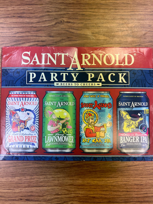 Saint Arnold party pack beers to cheers 12 cans. 12oz