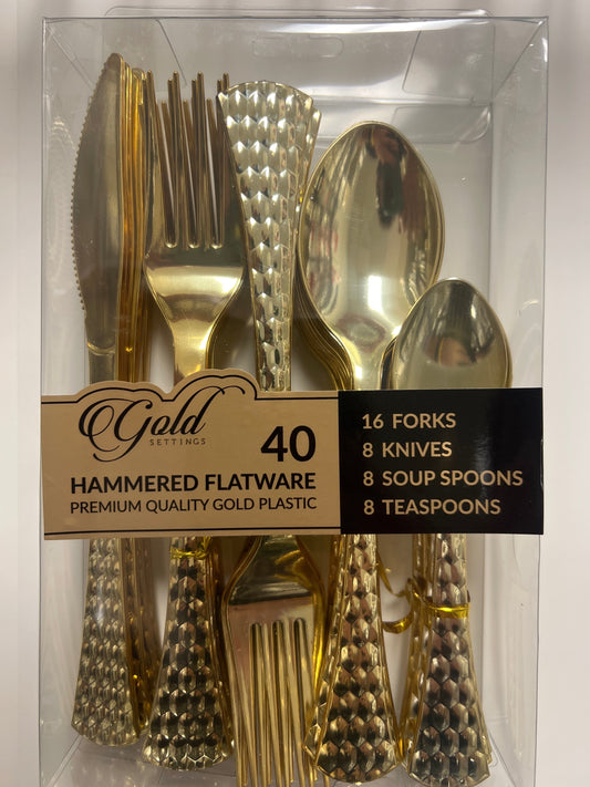 Blue sky #2539 gold settings hammered flatware 40ct cutlery gold