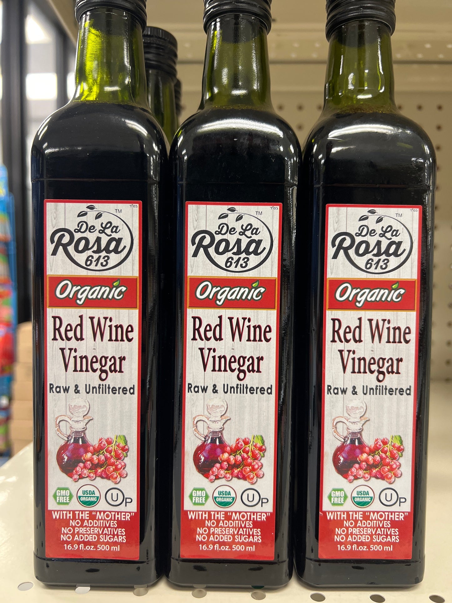 De La Rosa 613 organic red wine vinegar. Raw and unfiltered