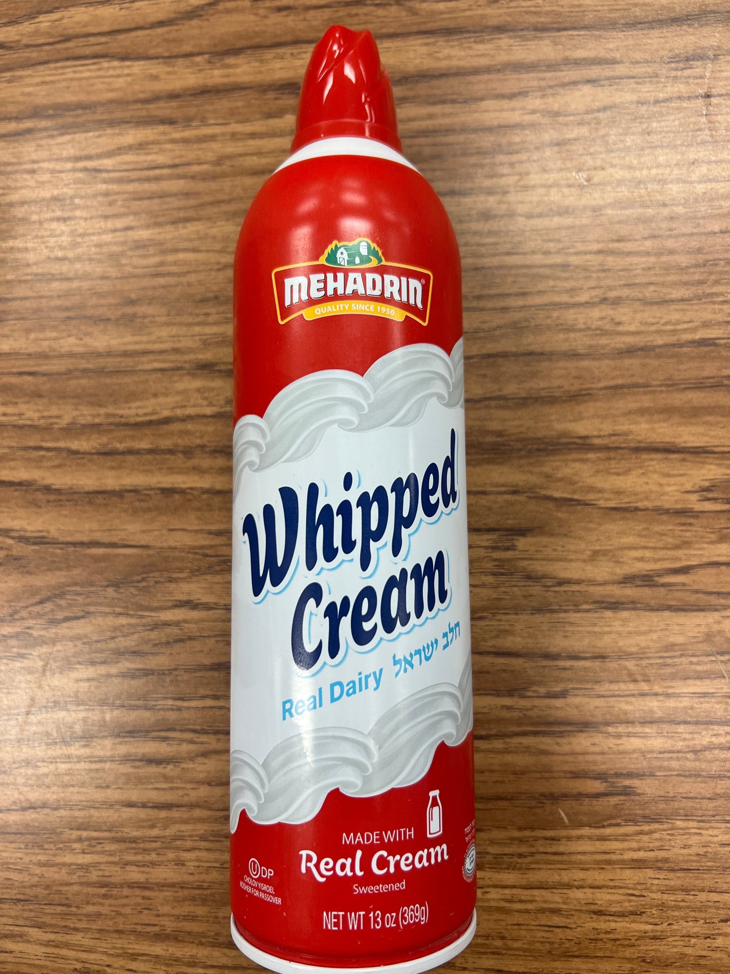 KFP mehadrin whipped cream real dairy. CY spray can