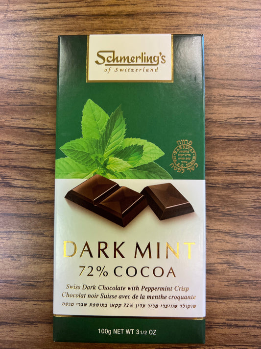 KFP Schmerling dark mint 72% cocoa. Chocolate