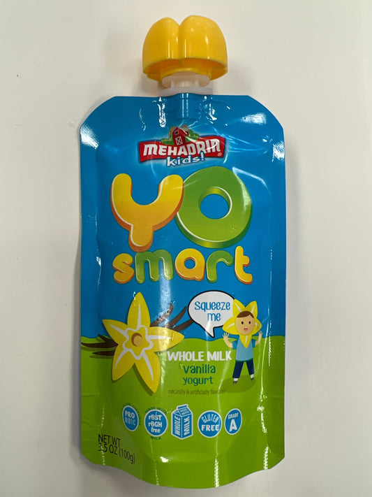 Mehadrin Yo smart whole milk vanilla yogurt pouch