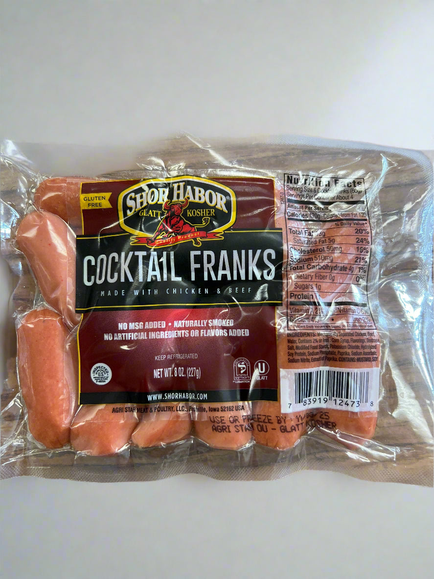 Shor Habor. Cocktail franks. Gluten free 8oz