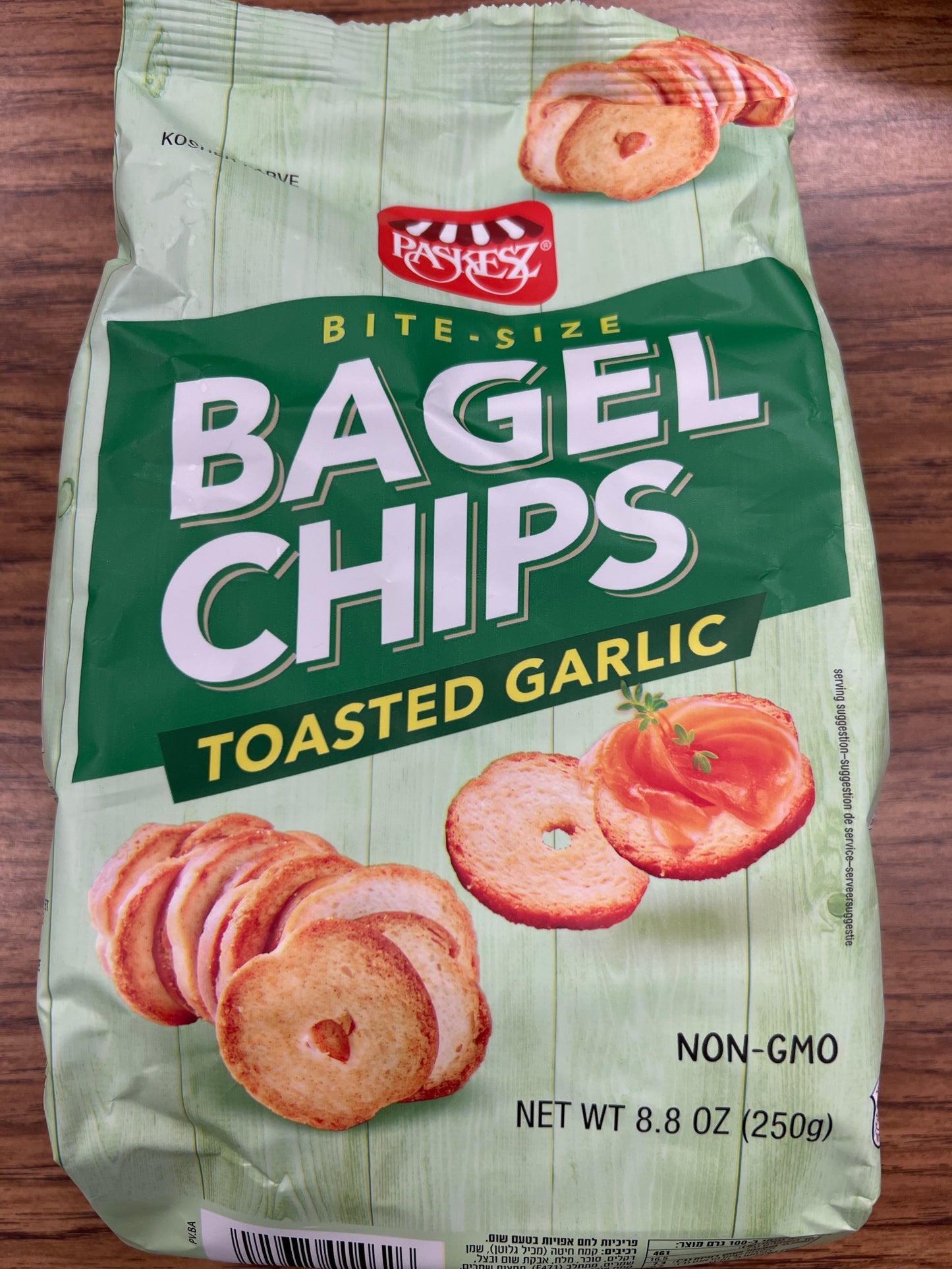 Paskesz bit size bagel chips toasted garlic 8.8oz