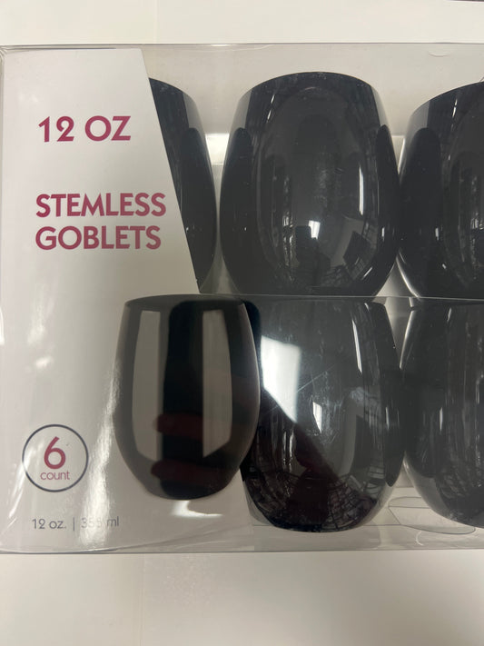 Blue sky #3163 12oz stemless goblets 6ct black round cups