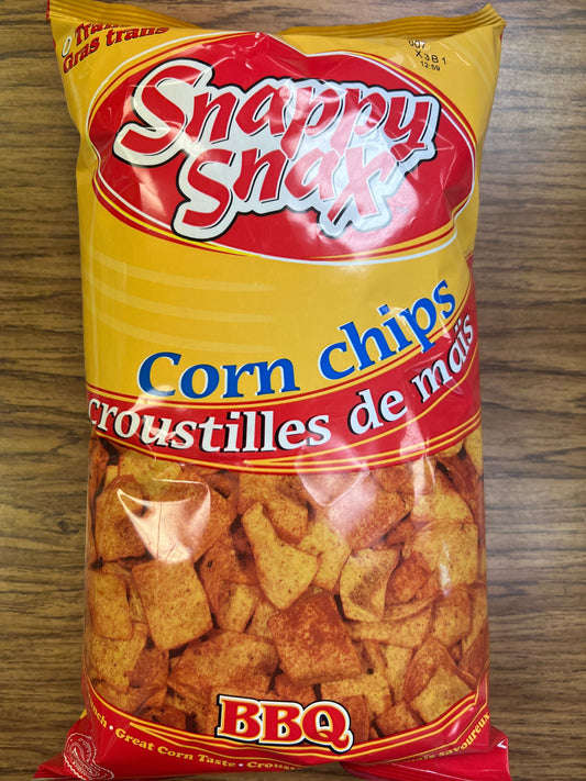 Snappy snax corn chips. Bbq flavored