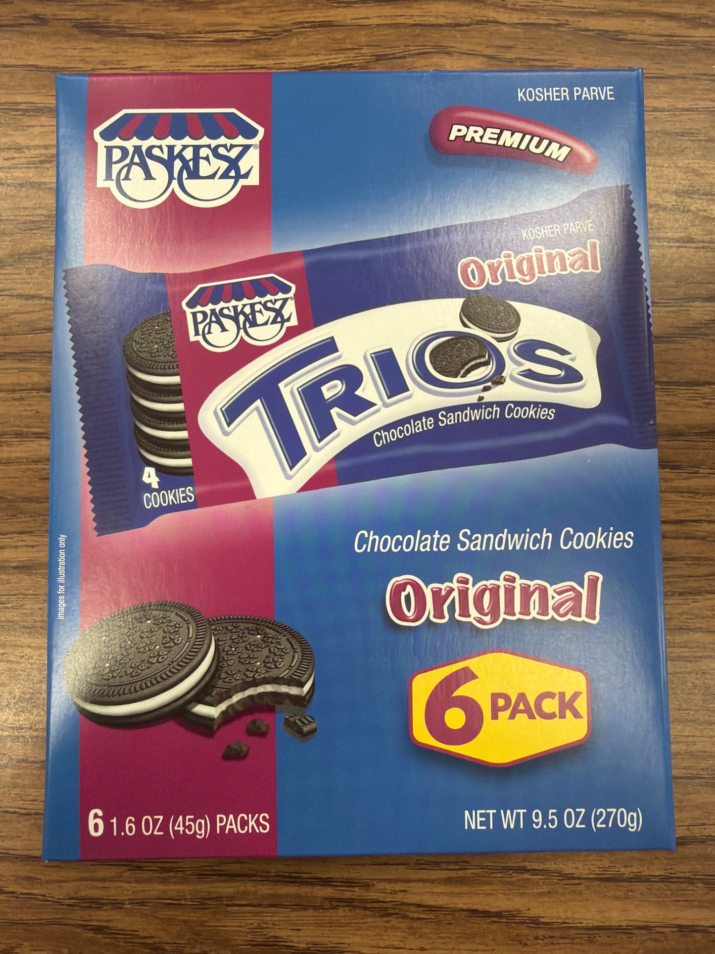 Paskesz trios original chocolate sandwich cookies 6-pack