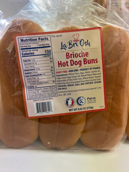 La bri osh brioche hot dog buns. Pas yisroel. Mezonos