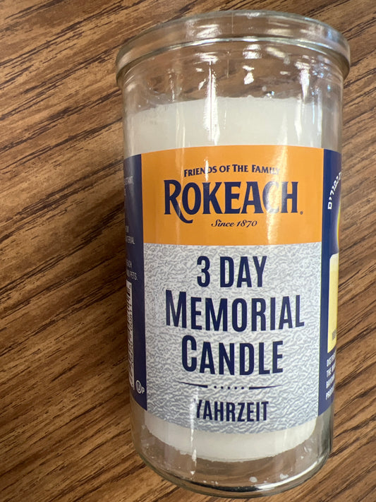 Rokeach Memorial Candle. Yartzeit Candle. 3 Day Candle