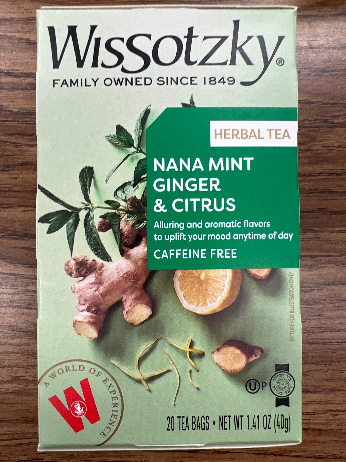 Wissotzky herbal tea. nana mint ginger and citrus