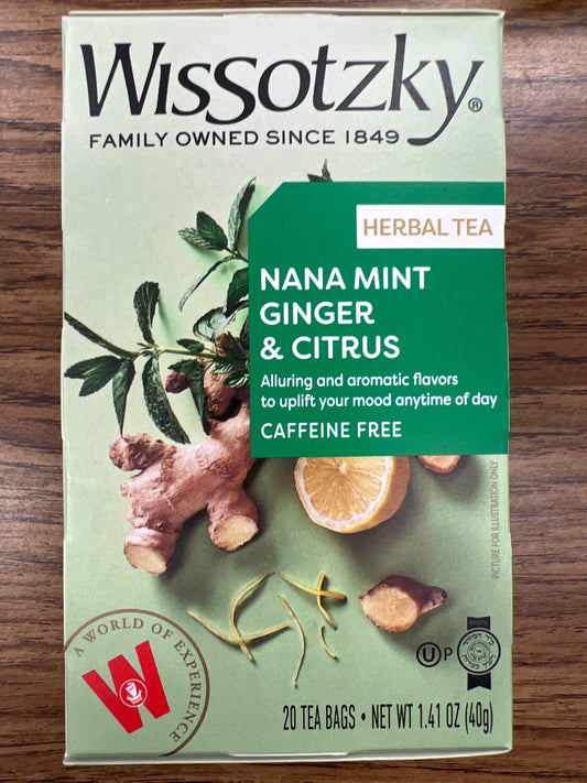 Wissotzky herbal tea. nana mint ginger and citrus