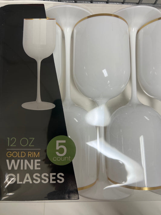Blue sky #3732 12oz gold rim wine cups with stem 5ct white
