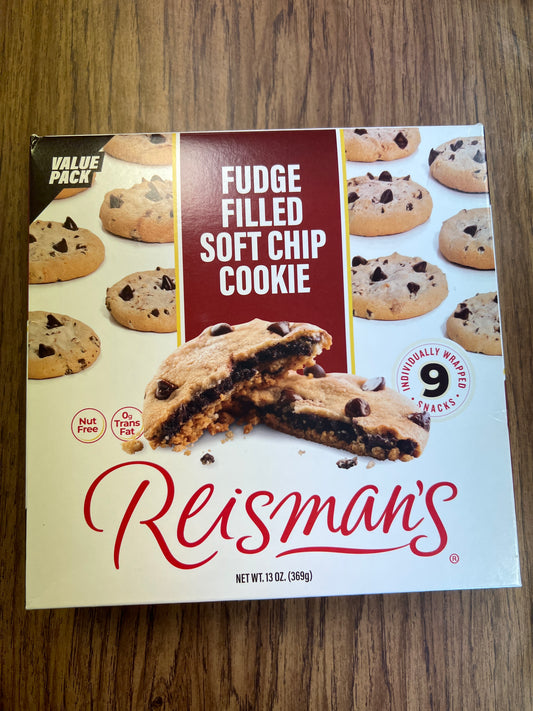Reismans. Fudge filled soft chip cookie. Nut free value pack