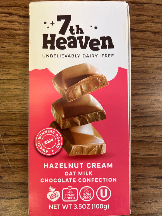 7th heaven unbelievably dairy free. Hazelnut cream oat milk chocolate confection