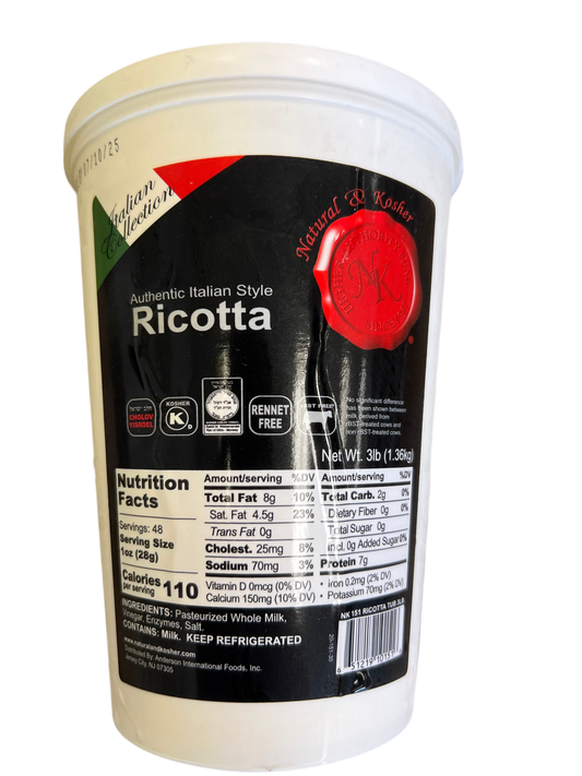Natural kosher ricotta cheese 3lbs