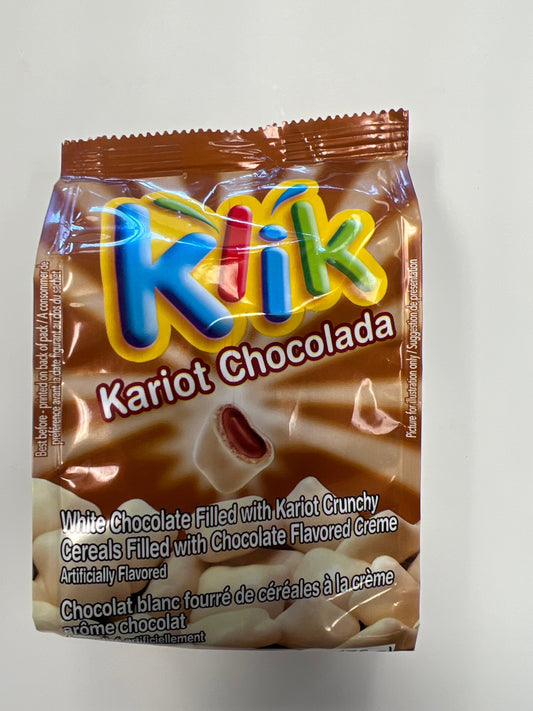 Klik kariot chocolada. White chocolate filled with kariot crunchy cereal