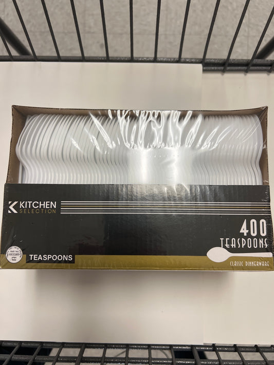 Kitchen selection. White plastic classic dinnerware teaspoons 400ct