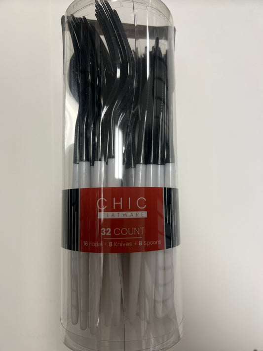 Blue sky #3181 chic flatware 32ct cutlery white/black