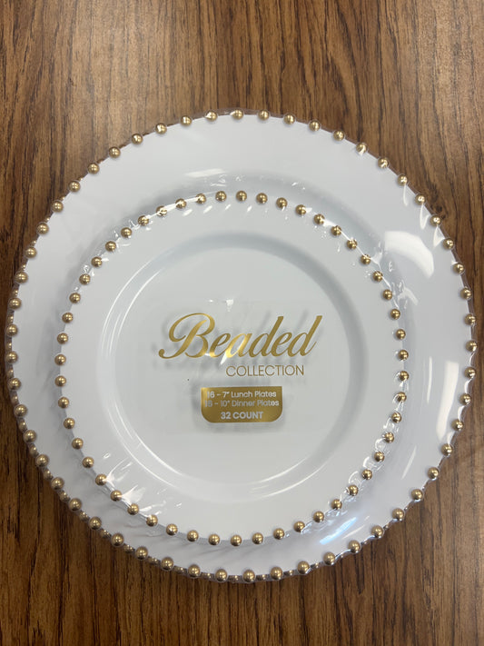 #4393 simcha collection. beaded collection 16 - 7” lunch plate 16 - 10” dinner plate. Combo set 32ct