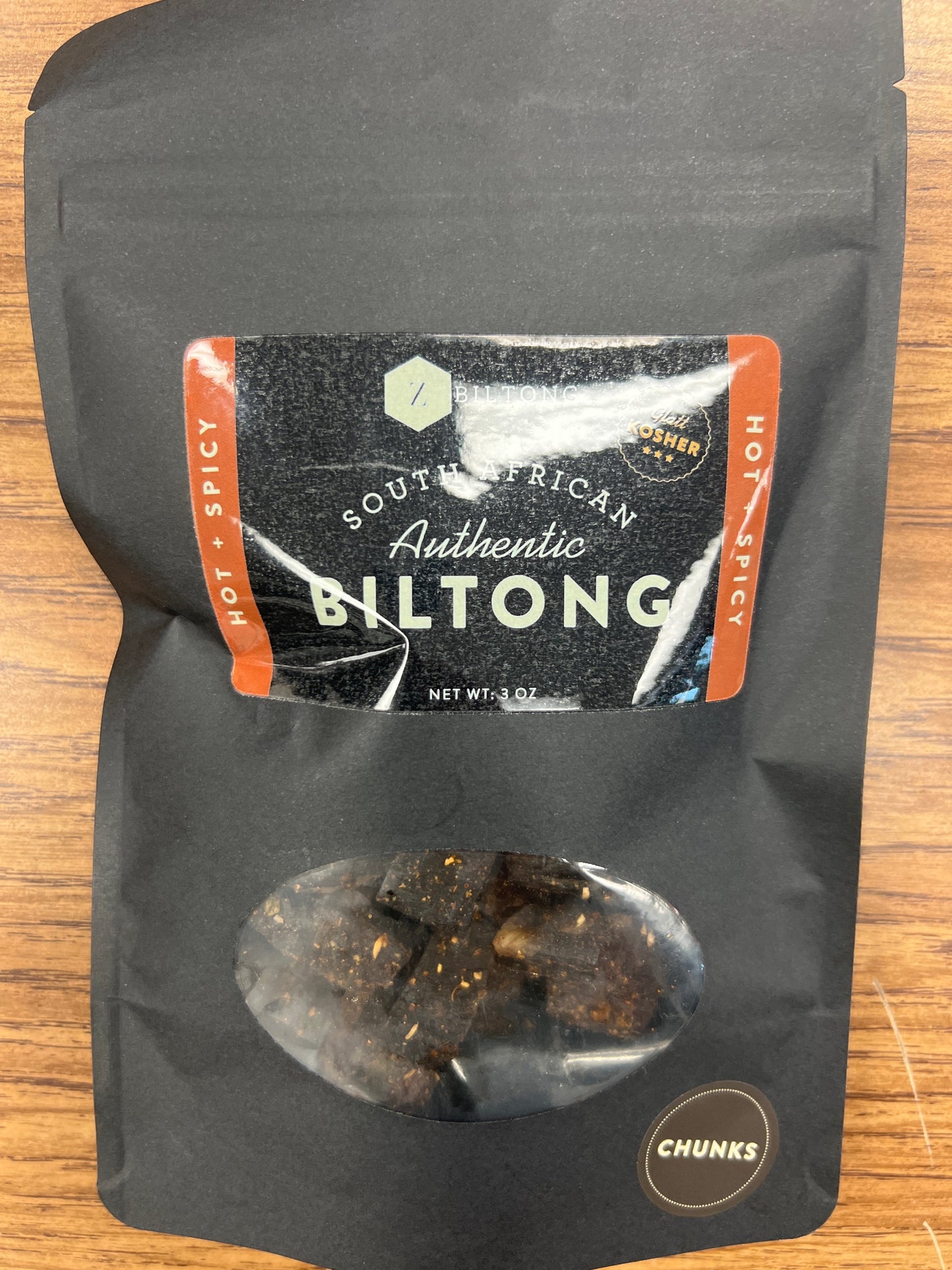 ZBiltong South African authentic biltong 3oz hot and spicy chunks
